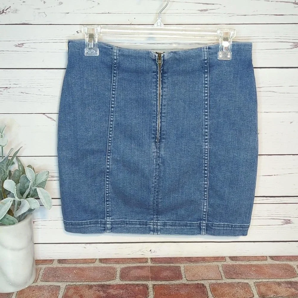 Vintage Free People Denim Jean Skirt Casual Modern Fitted Bodycon Femme 90's‎
